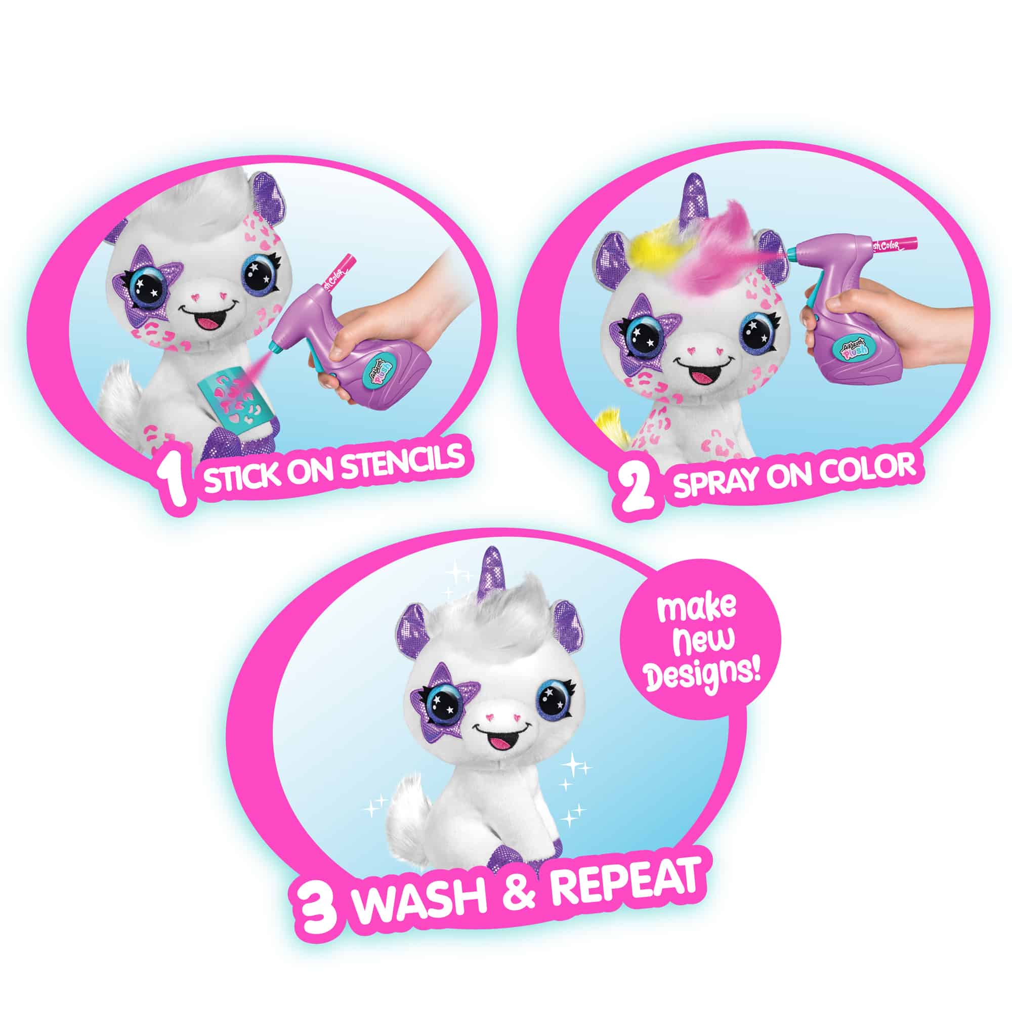  Canal Toys Personalize Airbrush Plush Large Purple Unicorn!  Decorate, wash, Repeat! Customize Your own Spray Art Plush with Markers,  Battery Powered Airbrush and 100+ Stencils. Ages 6+ : Everything Else
